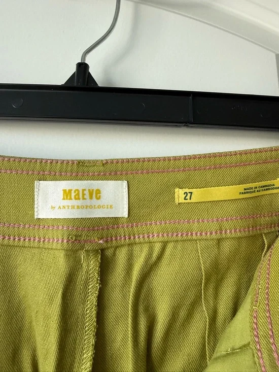 Anthropologie Maeve Ettie Linen Light Green High Rise Crop Wide Leg Pants - Picture 6 of 7